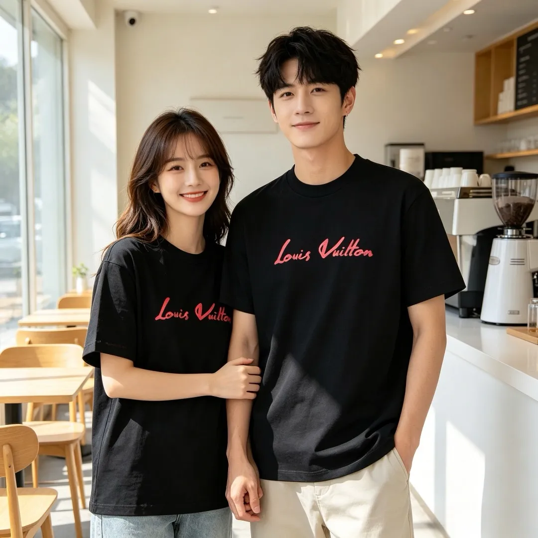 Louis Vuitton/Louis Vuitton multi-layer logo Pink letter short sleeves